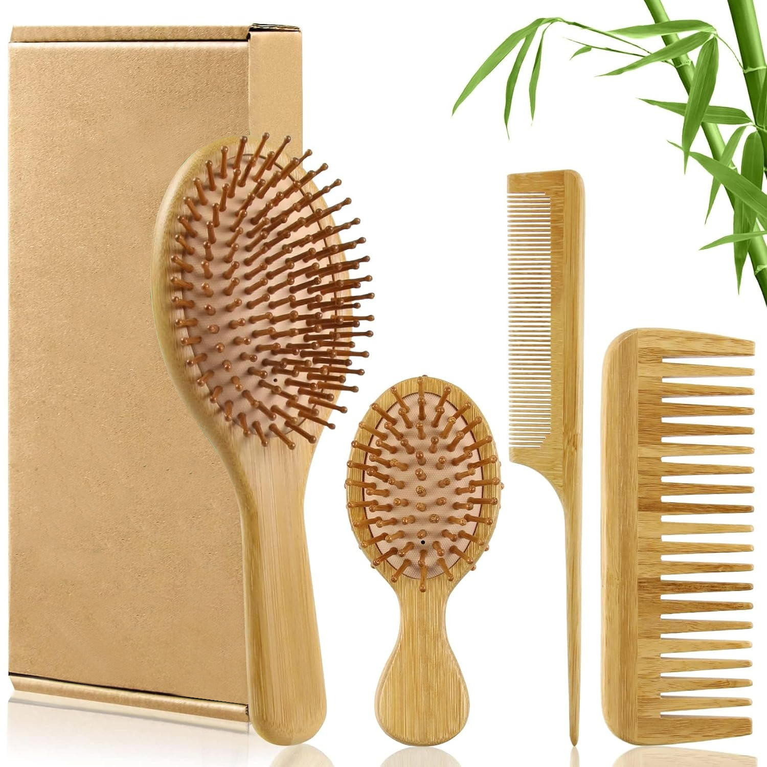 Bamboo Hair Brush - Bamboo Hair Brush Comb Set for